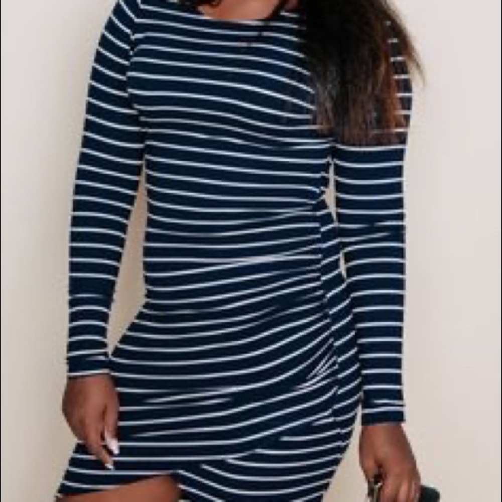 Navy/white stripe asymmetrical pella dress